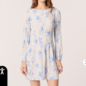Maje Long Sleeve Dress in Blue and Cream Size 40 (US 12)